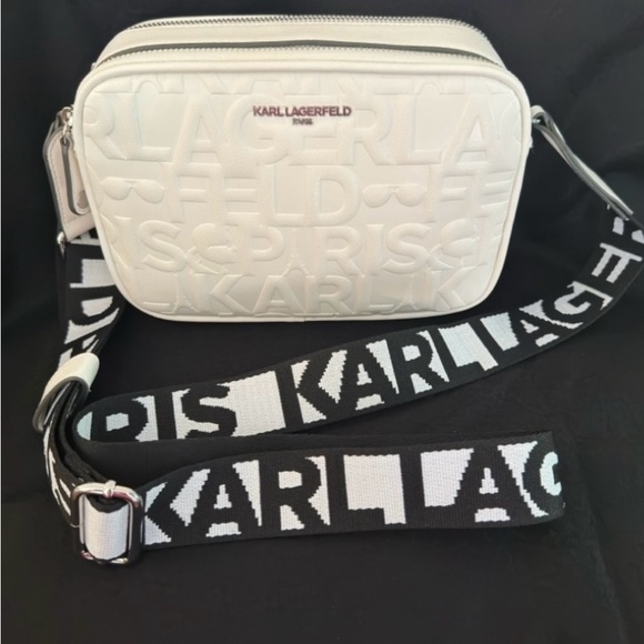 Karl Lagerfeld Paris NWT White Faux Leather Quilted Design Logo Crossbody (P045) - Picture 2 of 16